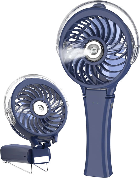 HandFan Upgraded Portable Handheld Misting Fan, Rechargeable Personal Mister Fan, Spray Water Mist Fans, Foldable Mini Cooling Hand Fans for Summer Beach Travel Concerts, Gifts for Women(Royal Blue)
