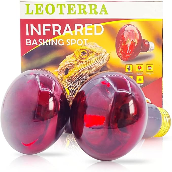 Leoterra Reptile Heat Bulb 2PACK 50w Red Night Heat Bulb (Pack of 2) for Reptile Terrariums,Leopard Gecko,Turtle,Bearded Dargon,Lizard,Snakes Night Use Infrared Heat Lamp