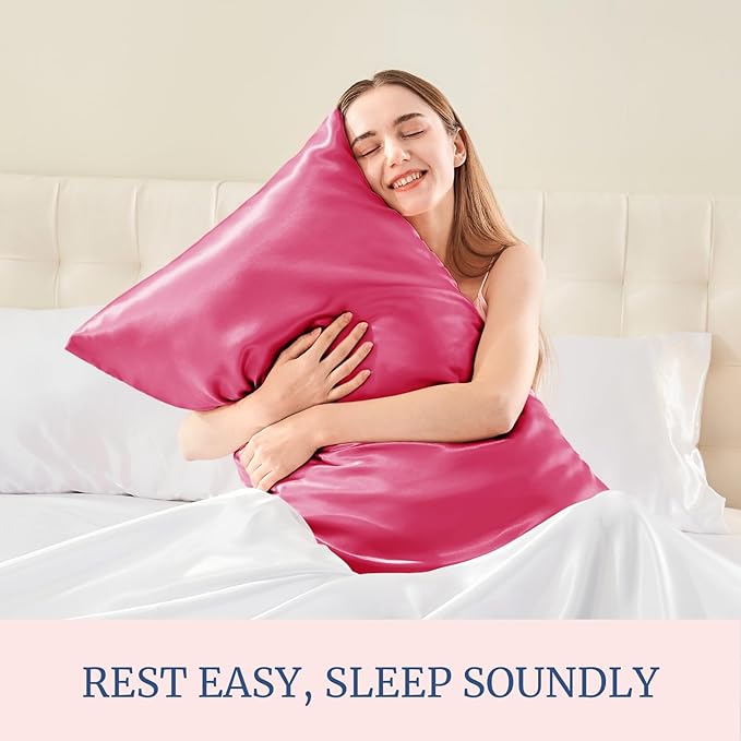 BEDELITE Satin Pillowcase for Hair and Skin, Super Soft Similar to Silk Pillow Cases 4 Pack with Envelope Closure, Cooling Pillowcases for Women Men (20"x30" Queen Size, Hot Pink)