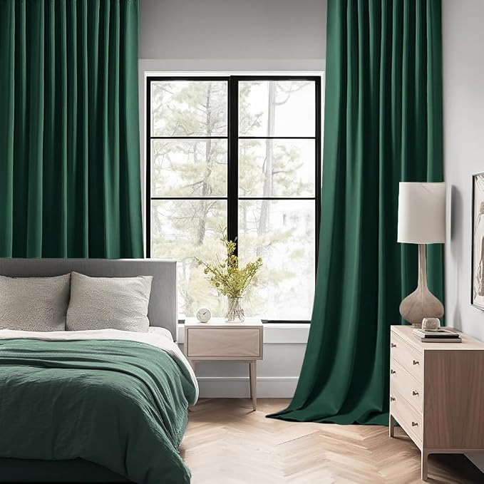 MIULEE Christmas Hunter Green Back Tab Blackout Curtain 96 Inch Long 2 Panels