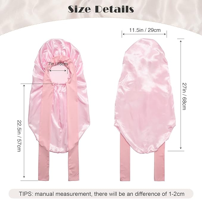 AWAYTR Long Satin Bonnet for Braids - Elastic Silk Hair Bonnets for Sleeping Night Cap Stretchy Tie Band for Women（Pink）