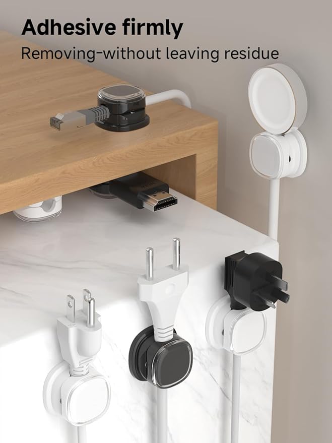 Magnetic Cable Clips, Adjustable Cord Holder Management, Adhesive Wire Keeper Organizer for Home Office Desk Phone PC Car Wall Desktop Nightstand Appliance (9-PCS White & Black)