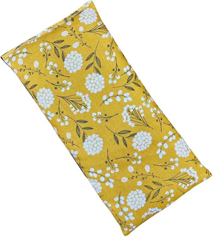 Large Microwave Heating Pad with Flax Seed, Scented or Unscented, Good for Back Pain or Cramps, Moist Heat Therapy or Ice Pack, Microwavable Bean Bag, 6" x 12" (Mustard Floral, Lavender & Chamomile)