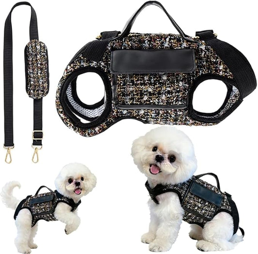 Dog Lift Harness Backpack for Small Dogs Cats, Adjustable Straps Dog Sling Carrier Full Body for Hiking, Travel, Outdoor – Black Small