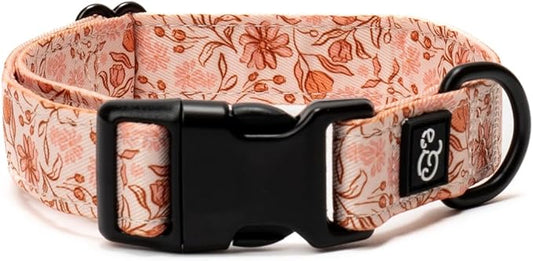 Lucy & Co. Dog Collar - Durable Lightweight Designer Collar for Pets - Adjustable Metal Safety Buckel. - Peach Pink Floral Plaid - Large