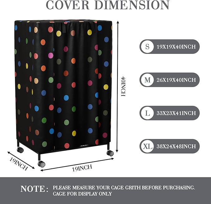 Tchvt Nighttime Bird Cage Covers with Zipper Panel Blackout Birdcage for Winter Universal Breathable Large Good Night Enclosure for Bird (Polka Dot, 19x19x40 inch)