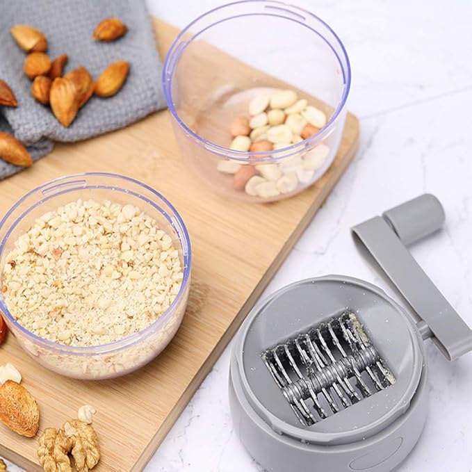 Nut Chopper Manual Nut Grinder Hand Crank For All Nuts Walnut Pecans, Hand Held Food Shredder Cutter Mincer Food Shredder Tool for Vegetables Fruits Nuts(COLOR:Grey)