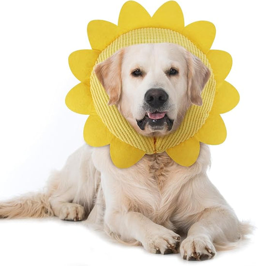 IEUUMLER Inflatable Recovery Dog Collar, Protective Donut Cone, Adjustable Soft Collar for Dog and Cat After Surgery Prevent from Biting & Scratching EU002 - Sunflower M+