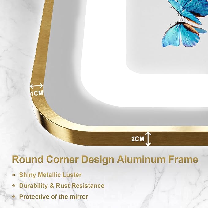24''x36'' Gold Framed LED Bathroom Mirror
