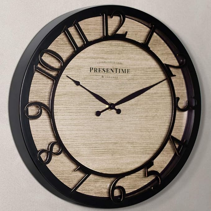 Presentime & Co 13" Farmhouse Series Wall Clock, Quartz Movement, Shiplap Style