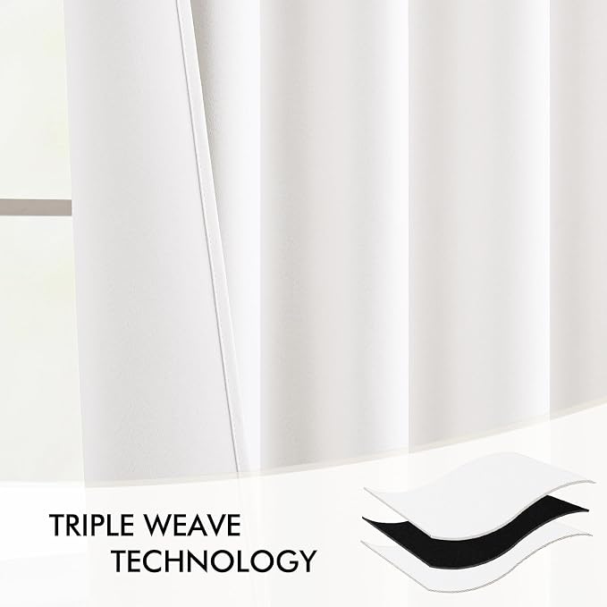 MIULEE Pure White Back Tab Blackout Curtains 120 Inch Long 2 Panels Set