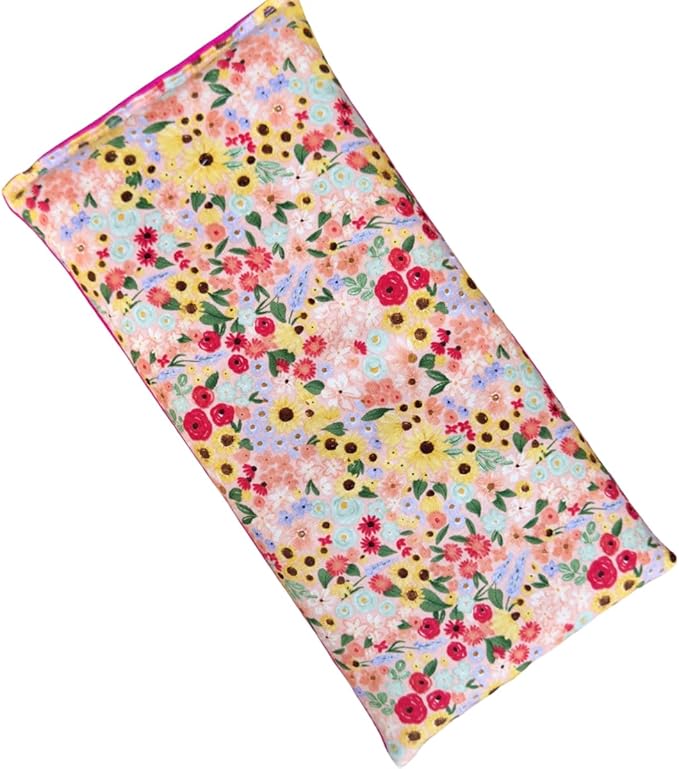 Large Microwave Heating Pad with Flax Seed, Scented or Unscented, Good for Back Pain or Cramps, Moist Heat Therapy or Ice Pack, Microwavable Bean Bag, 6" x 12" (Pink Floral, Lavender & Peppermint)