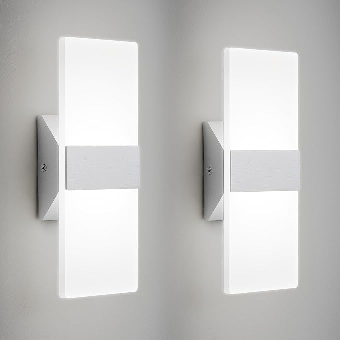Modern LED Wall Sconces Set of Two, 12 Inch Indoor Dimmable Brushed Nickel Wall