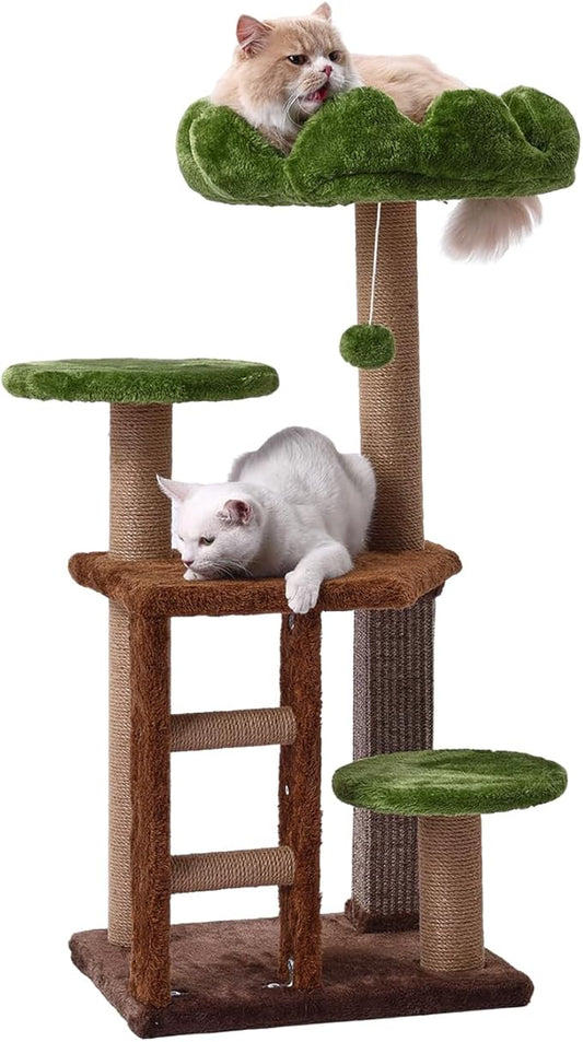 Cat Tree, 37.4-Inch Cat Tower with Plush Cozy Perch for Indoor Cats, Sturdy Tower with Fully Sisal-Wrapped Columns and Plush Toy Ball for Kitty Play, Green