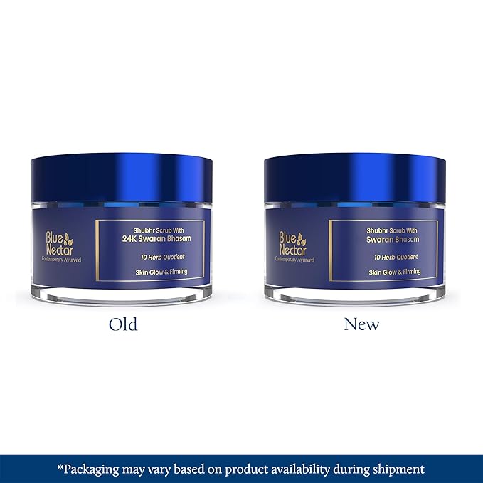 Blue Nectar Gold Face Scrub for Glowing Skin | Cleanser & Exfoliating Scrub with Aloe Vera, Walnut & Kumkumadi for Men & Women | Ayurvedic Tan Removal (12 Herbs, 1.7 Oz)