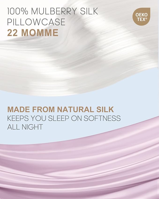 THXSILK Set of 2 Silk Pillowcase for Hair and Skin, 100% Mulberry Silk Bed Pillowcase 22 Momme, Hypoallergenic Soft Breathable Silk Pillow Case with Hidden Zipper, King Size 20"x36", Light Purple