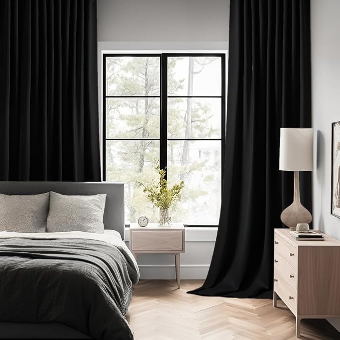 MIULEE Black Back Tab Blackout Curtains 95 Inch Length 2 Panels Set