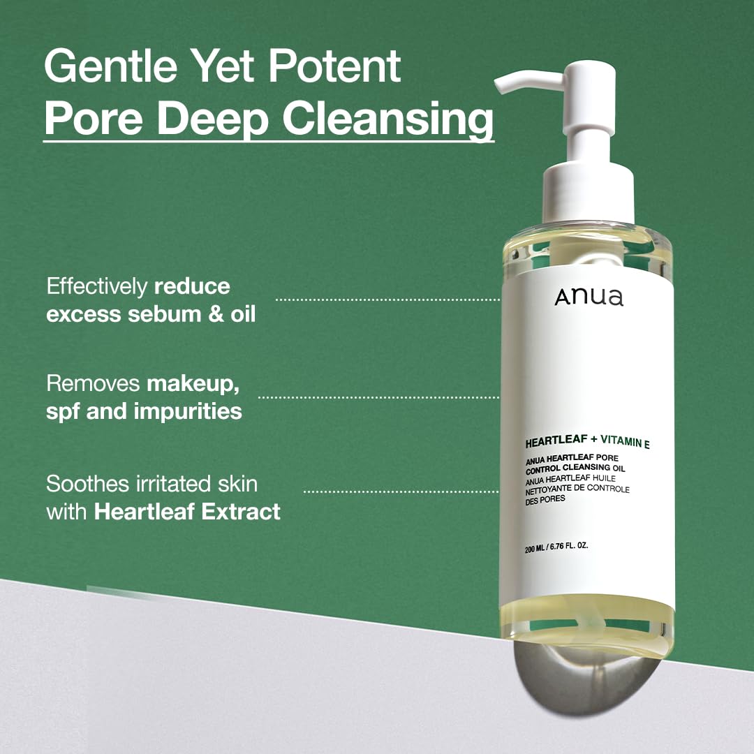 Anua Heartleaf Pore Control Cleansing Oil, Makeup Remover, Korean Skincare 6.76oz