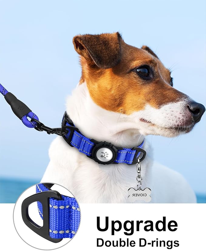 TagME Airtag Dog Collar,Waterproof Reflective Pet Collar with Airtag Holder,Soft Padded and Double D-Rings for Small Dogs,Navy Blue