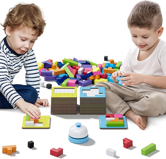Wooden Block Stacking Games 120Pcs, 1-6 Players, Ages 4+ | 4 More Ways to Play Fast-Paced Building Block Game for Party Game Night, Classroom Challenging Board Games for kids (Blue)
