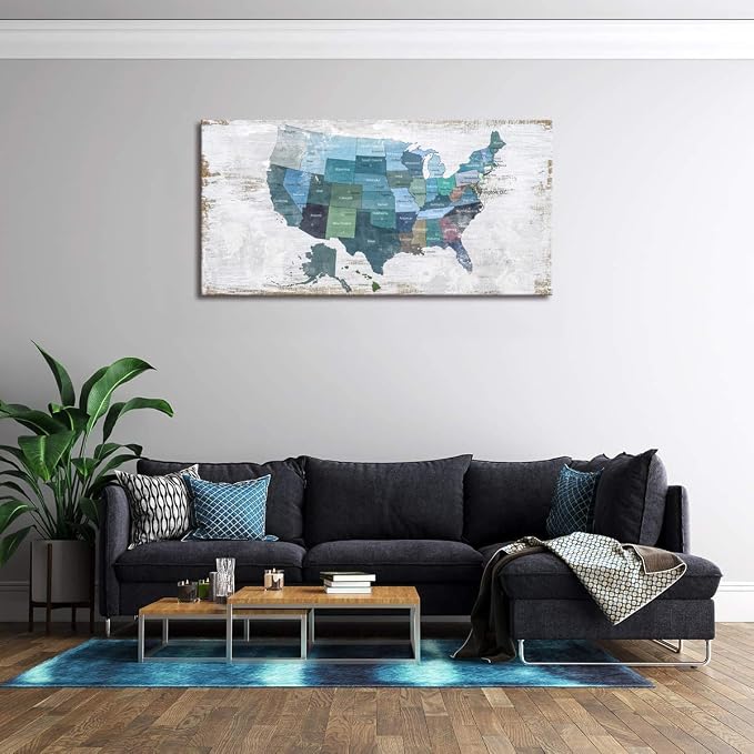 Map of The United States Wall Decor Map Canvas Wall Art