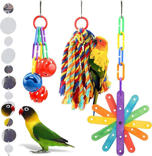 Small Bird Toys Parakeet Cage Accessories, Parakeet Toys, Swing Hanging Standing Chewing Toy, Bird Toys for Parakeets, Cockatiel, Parrot, 4pcs
