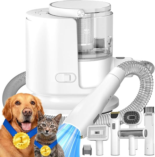 Dog Grooming Kit, 12000Pa Strong Pet Grooming Vacuum for Shedding with 5 Pet Grooming Tools for Dogs and Cats,1.5L Large Capacity, Black (White)