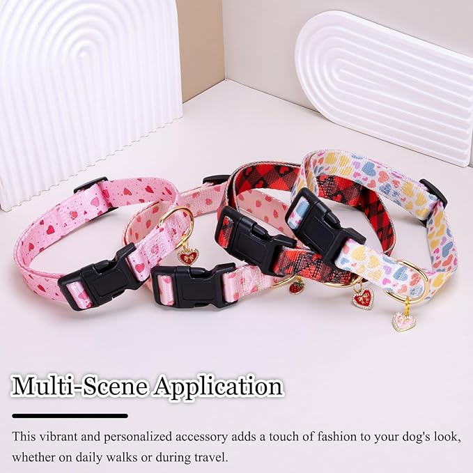 Love Pattern Dog Collar with Buckle Adjustable Safety Nylon Collars for Small Medium Large Dogs, Cute Stylish Girl Boy Christmas Dog Collar(Pink Heart,S)