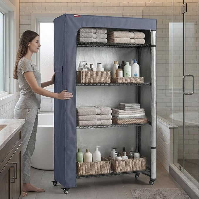 Shelving Cover, Fits 36" W x 18" D x 72" H, 600D Waterproof Shelf Cover with Side Pocket, Dustproof Rack Cover for Garage & Basement (No Shelves Included)