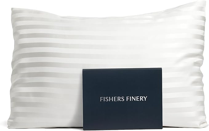 Fishers Finery 25mm 100% Pure Mulberry Silk Pillowcase (White Stripe King)