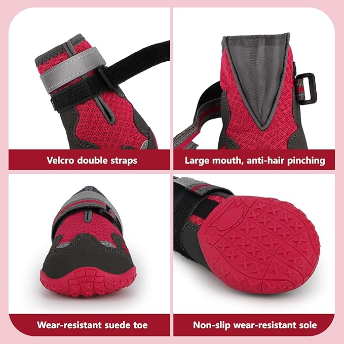 Dog Shoes for Large Medium Small Dog, Mesh Breathable Dog Shoes for Hot Pavement, Anti-Slip Dogs Boots Paw Protectors with Reflective for Outdoor Walking Indoor Hardfloors (Size 5)