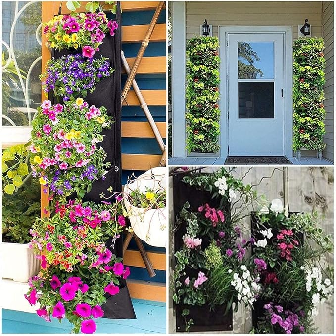 LITLANDSTAR Hanging Planter Bags, 2 Pack 7 Pocket Hanging Vertical Wall Planter