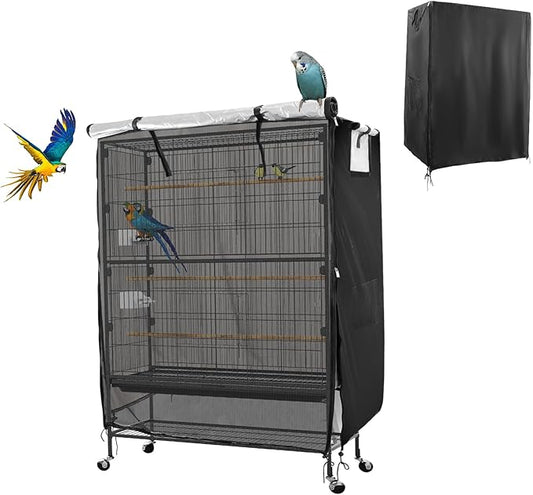 Bird Cage Covers for Night,38”L×23”W×51”H,420D Fabric Washable Waterproof Large Dust Pet Birdcage Breathable Warm Protection Cover,Distraction and Light Eliminator for Winter,Cats,Mink(with Mesh)