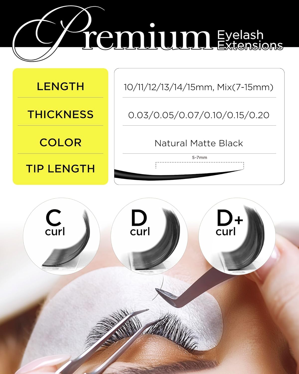 BEYELIAN Eyelash Extension 0.05 C Curl 10mm Natural Matte Black Tray Easy Fan Lash Extensions Volume Lashes Classic Professional Salon Use (0.05 C 10mm)