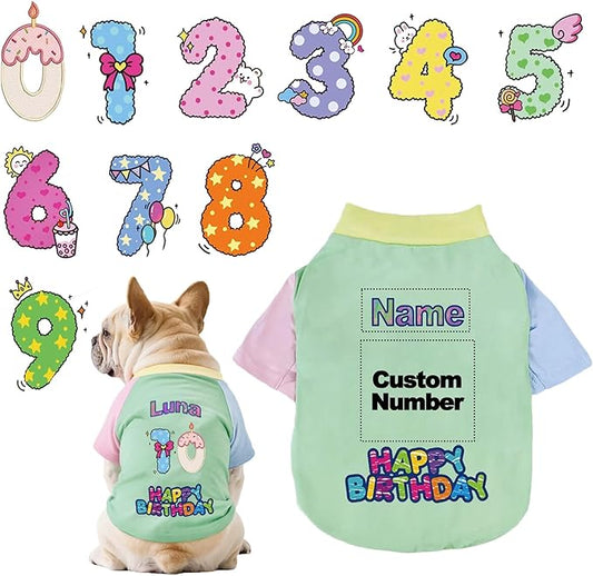 Custom Dog Birthday Shirt,Personalized Pet Apparel Print with Name Age Number,Pet Birthday Outfit,Lightweight Breathable Cotton Vest for Small Medium Large Dogs Cat (Dopamine Green, Large)