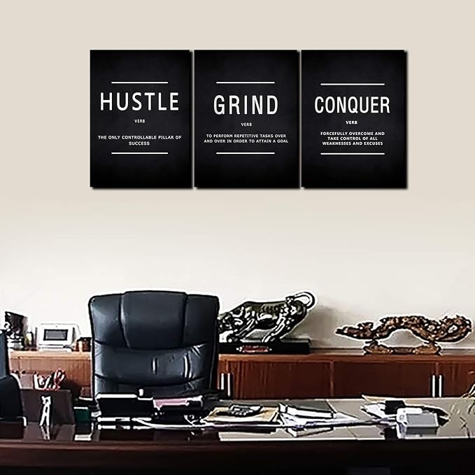 KAWAHONE Success Quotes Wall Art, Grind Hustle Conquer Motivation Wall Poster