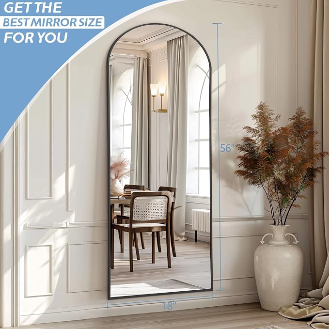 56"X18" Arched Full Length Mirror, Tempered Glass Full Body Mirror