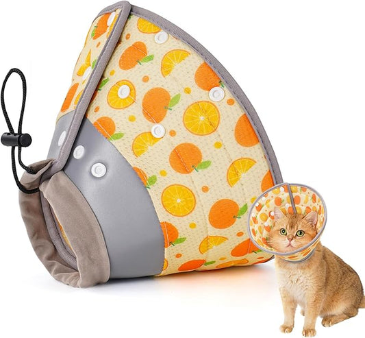 Avont Cat Cone Collar Soft to Stop Licking, Adjustable Foldable Lightweight Kitten Recovery Collar After Surgery for Small Dogs, Elizabeth Cone of Shame Alternative -Orange(S)