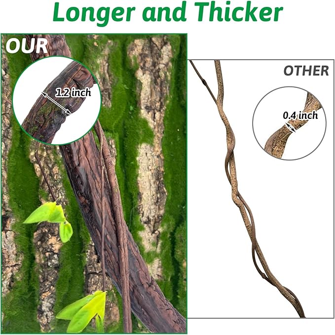 VCEPJH Extra Large Reptile Vines Thick Terrarium Plants 78 Inches Long Flexible Climbing Branch with Leaves Snake Tank Accessories Greenery Habitat Decor for Bearded Dragon Chameleon Gecko Lizard