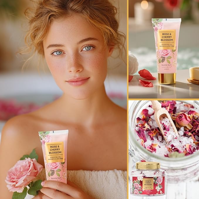 Christmas Gifts for Women - 6Pcs Rose Bath and Body Gift Set Spa Gift Sets for Women Gifts for Sisters with Travel Bag | Perfect Valentine's, Birthday Gifts, Mothers Day Gift for Mom All Occasion