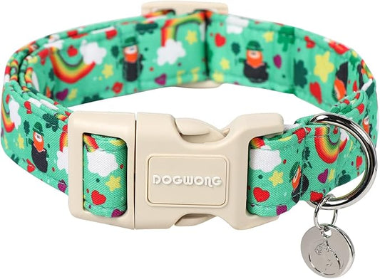 DOGWONG St. Patrick's Day Dog Collar, Lucky Clover Shamrock Green, Medium, Soft Durable Adjustable Costume Bright Lucky Charm Puppy Collar for Small to Large Dogs