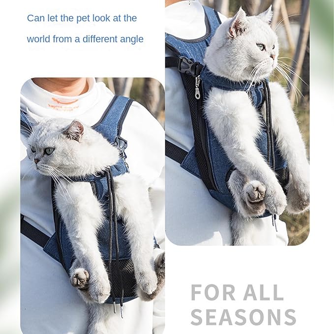 Portable Pet Carrier Backpack, Adjustable Pet Front Cat Dog Carrier Backpack Travel Bag for Small Medium Dogs Cats Puppies, Cat Backpack Carrier for Hiking Cycling (L, S)