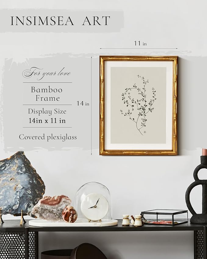 InSimSea Gold Bamboo Framed Canvas Wall Art, Minimalist Floral Botanical