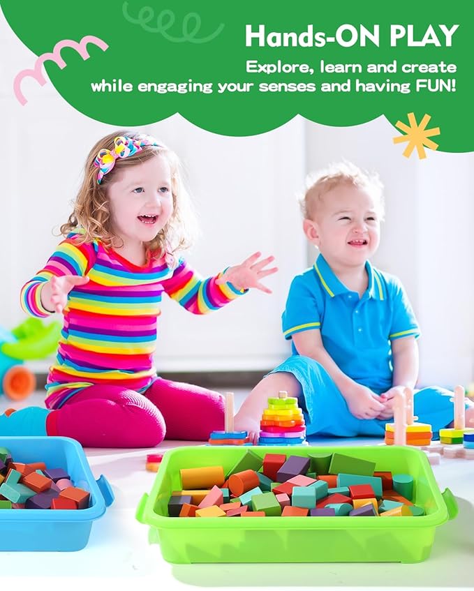 Sensory Bin Sand Tray with Lid for Toddlers 2 Pcs 15in Portable Sandbox Toy Large Plastic Tray for Kids 3 4 5 6 Fill with Sand, Water, Beads, and More (2 Transparent)