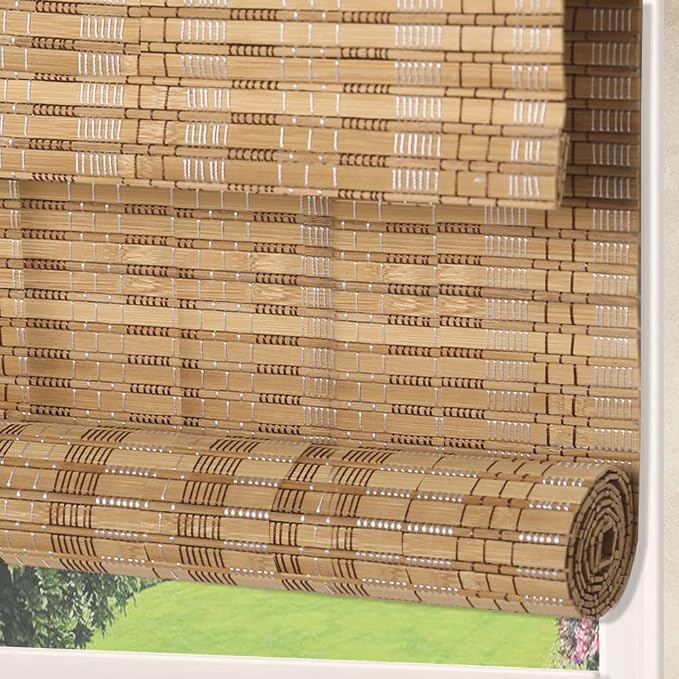 Letau No Drill No Tools Cordless Wood Window Shades Blinds, Bamboo Light
