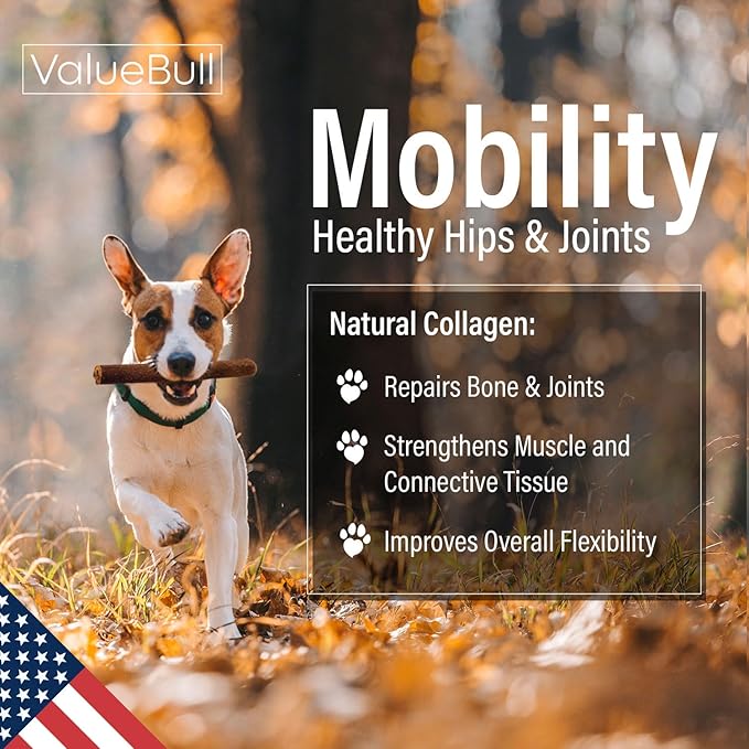 ValueBull USA Collagen Sticks for Dogs, 6 Inch Thick Chews, Natural Long-Lasting Dog Treats, 400 Count Wholesale Pack - Promotes Joint, Skin & Coat Health with Glucosamine and Chondroitin