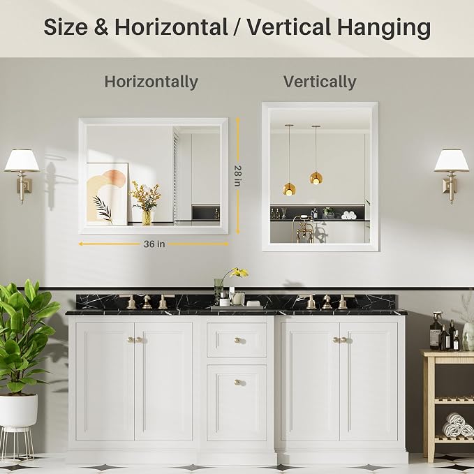 28x36 Inch White Bathroom Mirror