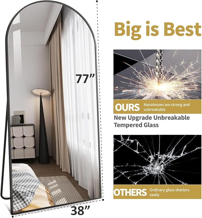 DMWOODFL 77x38 Inch Gold Arched Full Length Mirror