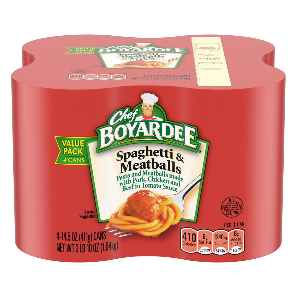 Chef Boyardee Spaghetti and Meatballs, 14.5 Oz Cans, Pack of 4, Delicious and Convenient Italian Meal