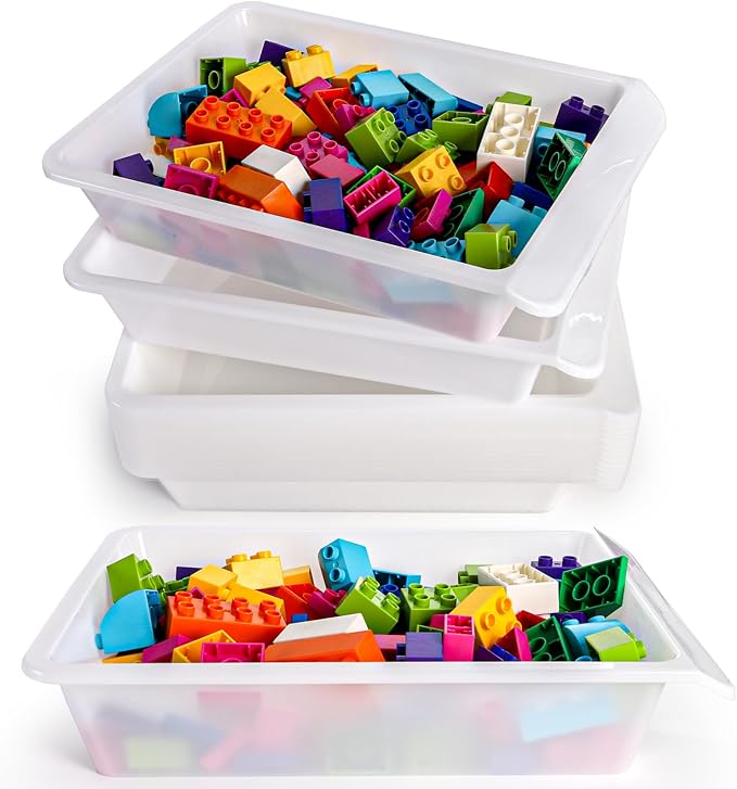 Yopay 15 Pack Plastic Art Tray for Classroom, White Craft Trays for Kids, Paper Organizer Bins, Activity Organizer Serving Tray for DIY Projects, Painting, Beads, Slime Sensory Toys